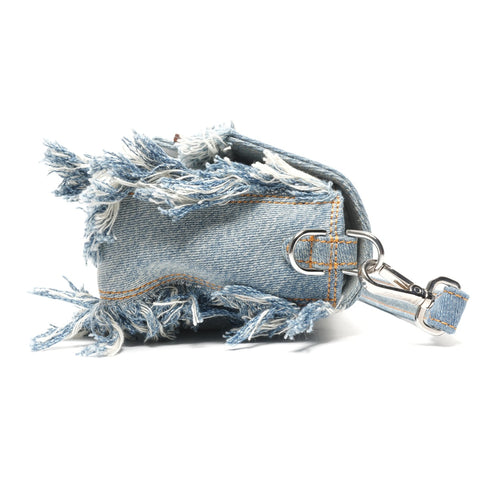 FENDI BAGUETTE REGULA Denim Fringe Bucket Bag 2-way Handbag blue WS25338