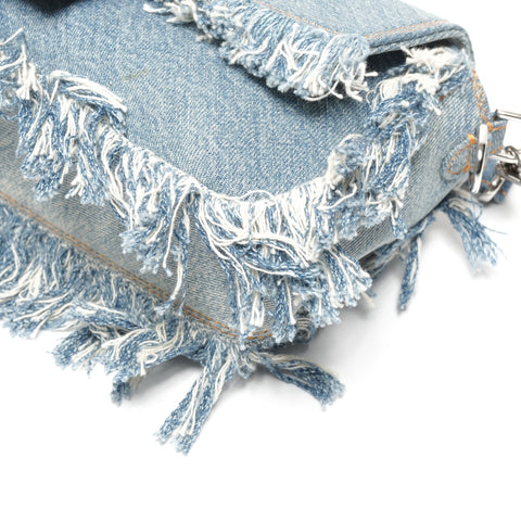 FENDI BAGUETTE REGULA Denim Fringe Bucket Bag 2-way Handbag blue WS25338