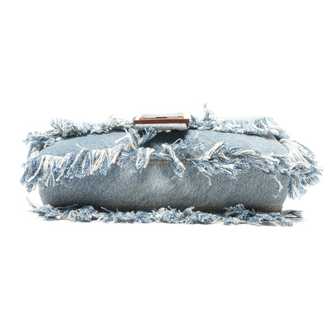 FENDI BAGUETTE REGULA Denim Fringe Bucket Bag 2-way Handbag blue WS25338