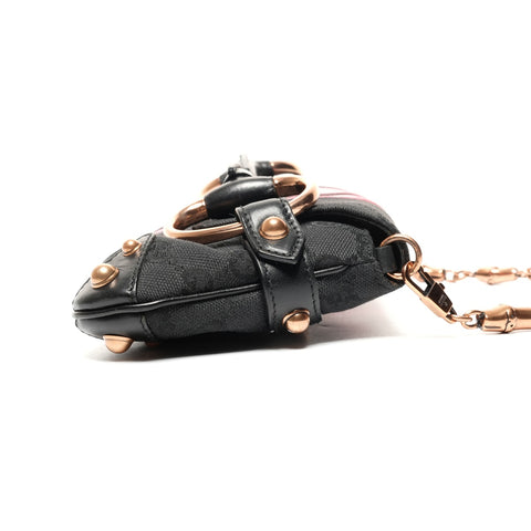 GUCCI Horsebit GG Canvas Pink Mini One Belt Shoulder Bag Black pink WS25339