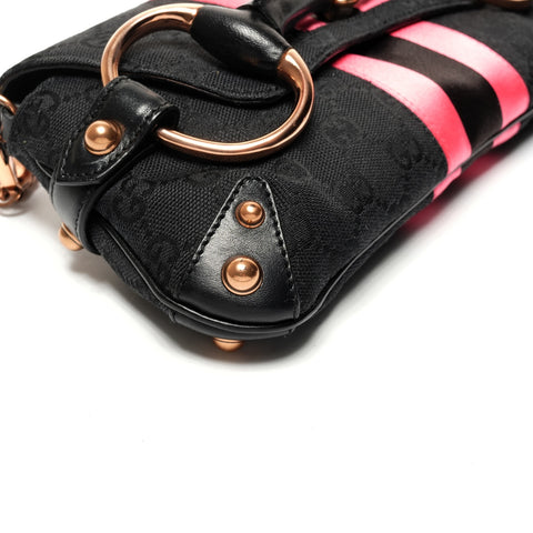 GUCCI Horsebit GG Canvas Pink Mini One Belt Shoulder Bag Black pink WS25339