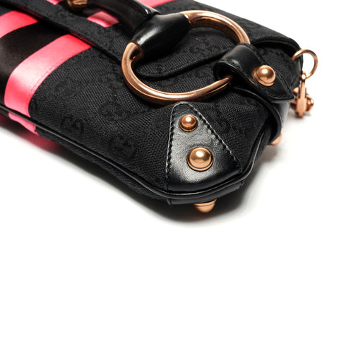 GUCCI Horsebit GG Canvas Pink Mini One Belt Shoulder Bag Black pink WS25339