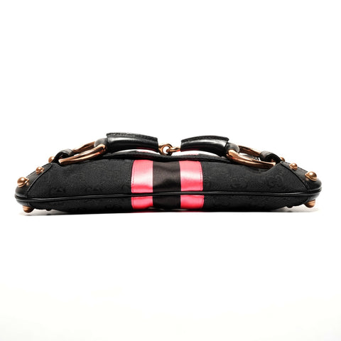 GUCCI Horsebit GG Canvas Pink Mini One Belt Shoulder Bag Black pink WS25339