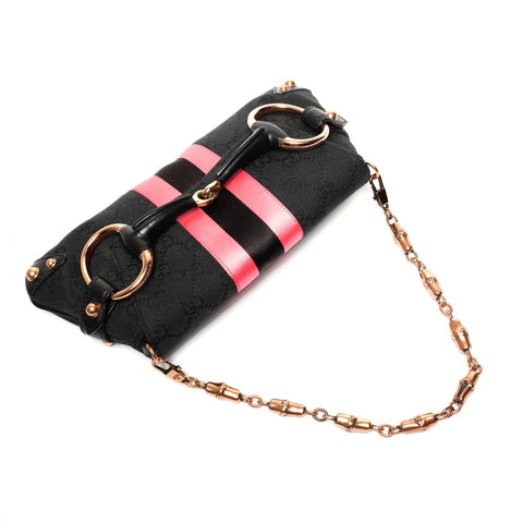 GUCCI Horsebit GG Canvas Pink Mini One Belt Shoulder Bag Black pink WS25339
