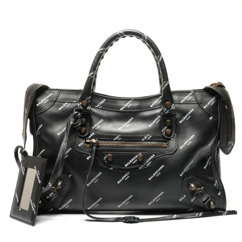 BALENCIAGA Classic City Leather Graphic Handbag black WS25342