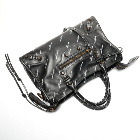 BALENCIAGA Classic City Leather Graphic Handbag black WS25342