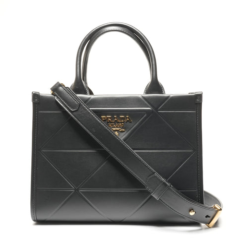 PRADA Leather 2-way Symbol Topstitch Small Handbag black WS25343