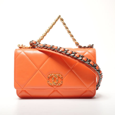 CHANEL 2019 Chanel 19 Chain Wallet Matelasse Lambskin Shoulder Bag Orange WS25344