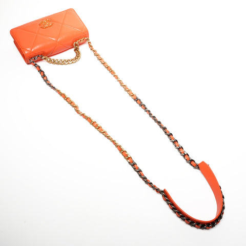 CHANEL 2019 Chanel 19 Chain Wallet Matelasse Lambskin Shoulder Bag Orange WS25344