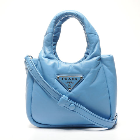 PRADA 2-way Padded Mini Soft Nappa Leather Handbag blue WS25345