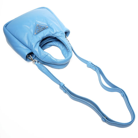 PRADA 2-way Padded Mini Soft Nappa Leather Handbag blue WS25345