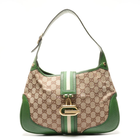 GUCCI GG canvas Sherry one belt Shoulder Bag Green brown WS25346