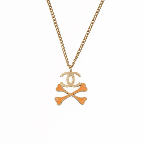 CHANEL 03P 2003 Crossbone COCO Mark Necklace gold WS25349
