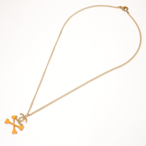 CHANEL 03P 2003 Crossbone COCO Mark Necklace gold WS25349
