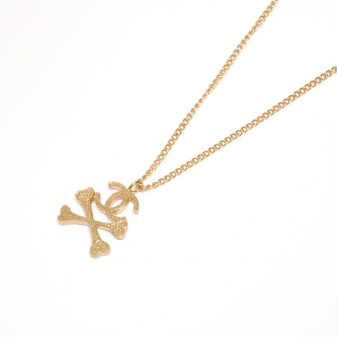 CHANEL 03P 2003 Crossbone COCO Mark Necklace gold WS25349