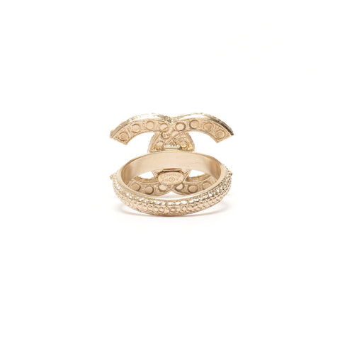 CHANEL A16V #11COCO Mark Rhinestone Pearl Ring gold WS25352