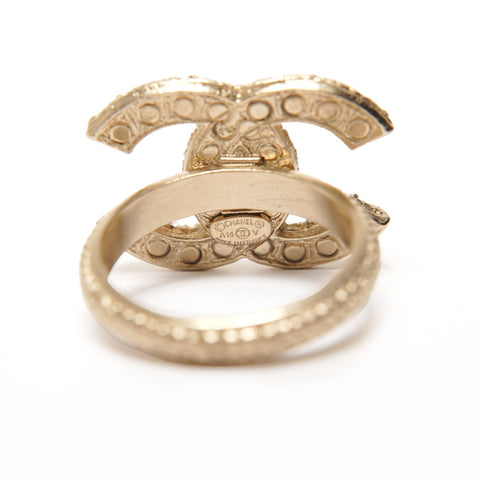 CHANEL A16V #11COCO Mark Rhinestone Pearl Ring gold WS25352