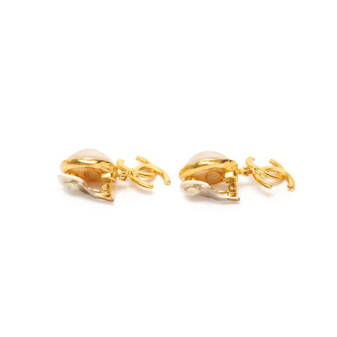 CHANEL 93P 1993 COCO Mark Pearl Drop Earring gold WS25357