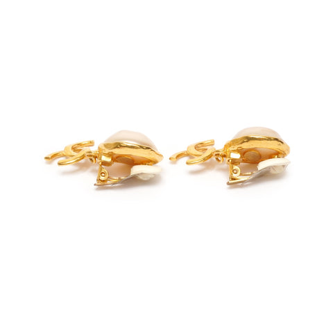 CHANEL 93P 1993 COCO Mark Pearl Drop Earring gold WS25357