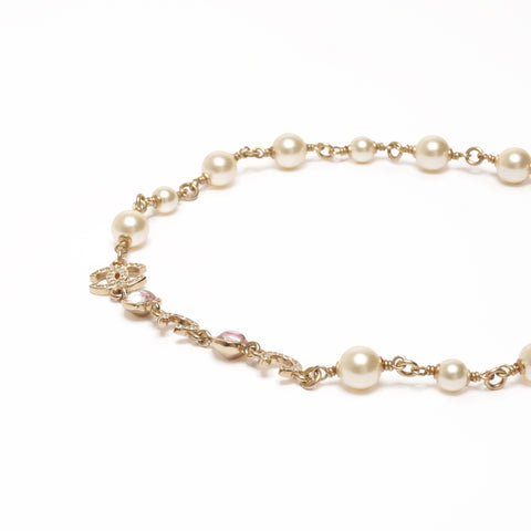 CHANEL B22B 2022 COCO Mark Rhinestone Pearl Heart Necklace gold WS25359