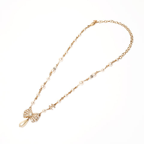 CHANEL A20S 2020 COCO Mark Ribbon Pearl Necklace gold WS25361