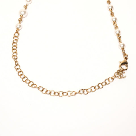 CHANEL A20S 2020 COCO Mark Ribbon Pearl Necklace gold WS25361
