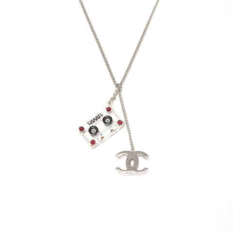 CHANEL 04P 2004 COCO Mark cassette tape Necklace Silver WS25362