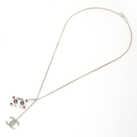 CHANEL 04P 2004 COCO Mark cassette tape Necklace Silver WS25362