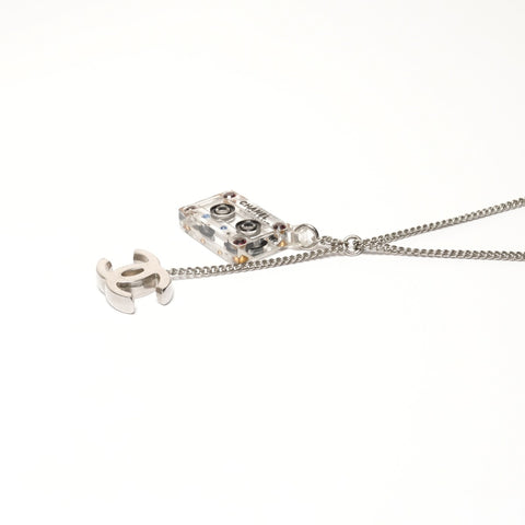 CHANEL 04P 2004 COCO Mark cassette tape Necklace Silver WS25362
