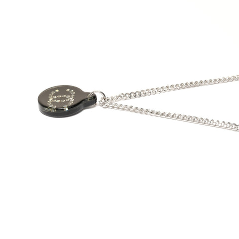 CHANEL 03A 2003 COCO Mark Black Circle Rhinestone Necklace Silver WS25363