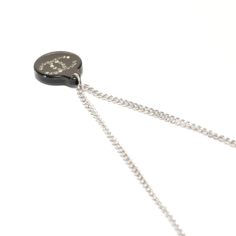 CHANEL 03A 2003 COCO Mark Black Circle Rhinestone Necklace Silver WS25363