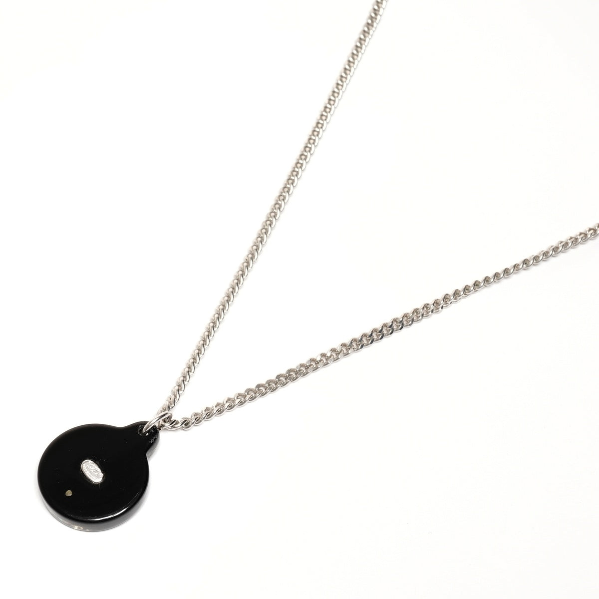 CHANEL 03A 2003 COCO Mark Black Circle Rhinestone Necklace Silver