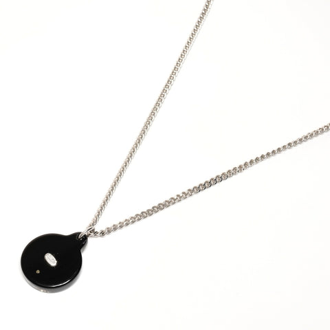 CHANEL 03A 2003 COCO Mark Black Circle Rhinestone Necklace Silver WS25363