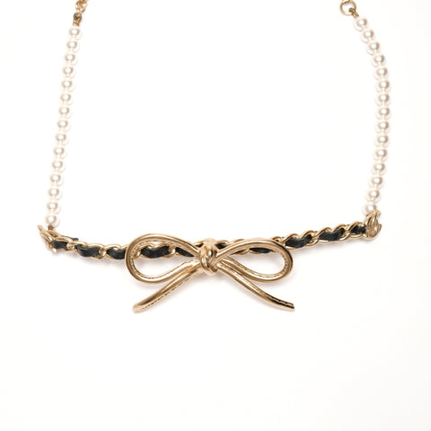 CHANEL A22S 2022 COCO Mark Ribbon Pearl Necklace gold WS25364