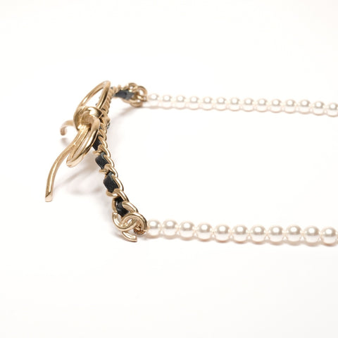 CHANEL A22S 2022 COCO Mark Ribbon Pearl Necklace gold WS25364