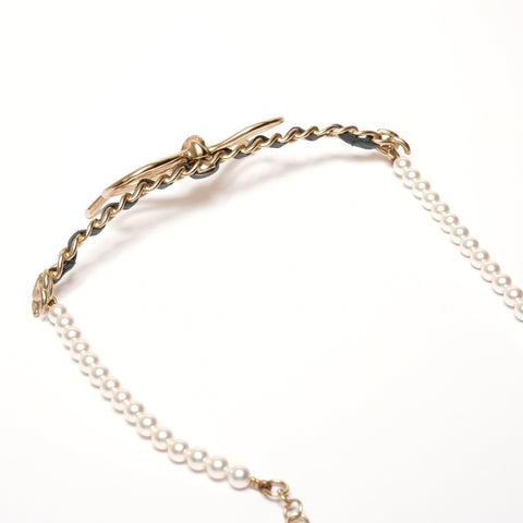 CHANEL A22S 2022 COCO Mark Ribbon Pearl Necklace gold WS25364