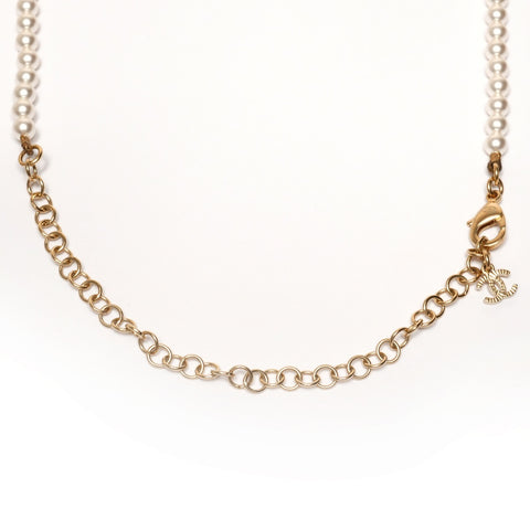 CHANEL A22S 2022 COCO Mark Ribbon Pearl Necklace gold WS25364