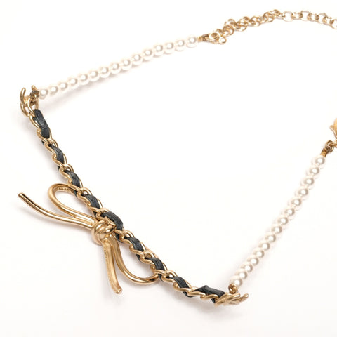 CHANEL A22S 2022 COCO Mark Ribbon Pearl Necklace gold WS25364