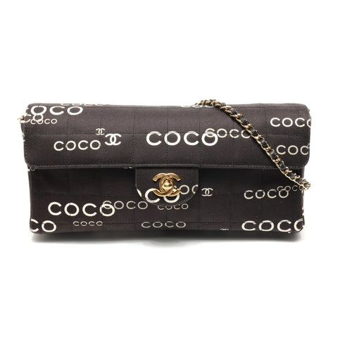 CHANEL No. 7 2002-2003 Canvas East West Chocolate Bar Shoulder Bag black WS25369