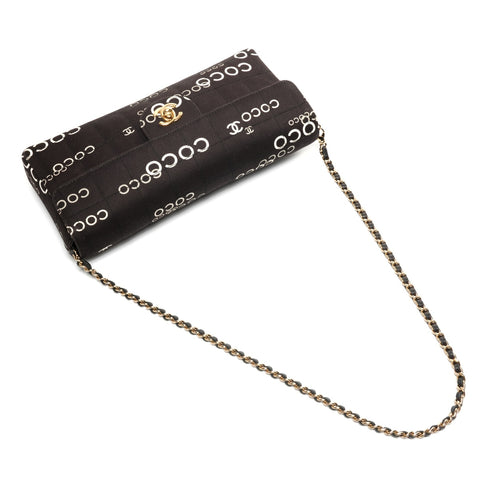 CHANEL No. 7 2002-2003 Canvas East West Chocolate Bar Shoulder Bag black WS25369