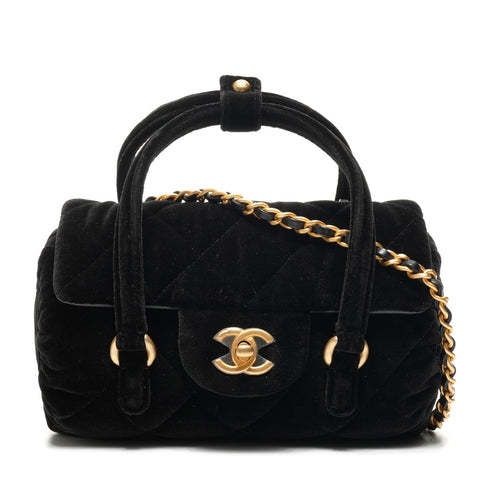 CHANEL 2022-2025 Velour Chain Mini Boston Bag Shoulder Bag black WS25370