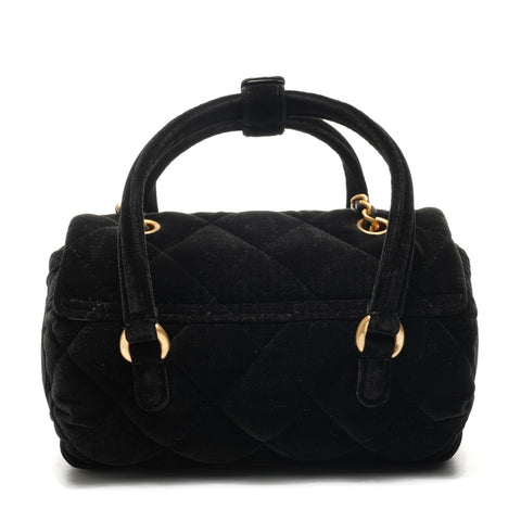 CHANEL 2022-2025 Velour Chain Mini Boston Bag Umhängetasche schwarz WS25370