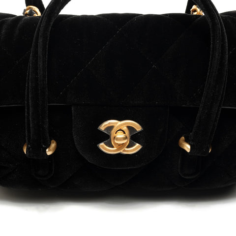 CHANEL 2022-2025 Velour Chain Mini Boston Bag Shoulder Bag black WS25370