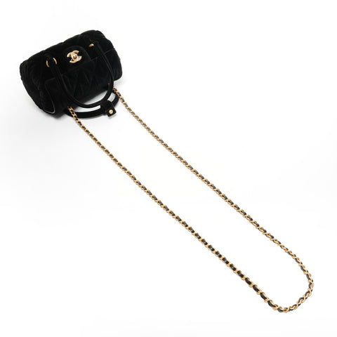 CHANEL 2022-2025 Velour Chain Mini Boston Bag Umhängetasche schwarz WS25370