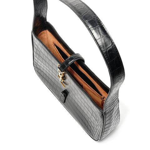 YVES SAINT LAURENT Embossed Leather LE 5 A 7 One Belt Hobo Le San Cassette Shoulder Bag black WS25372