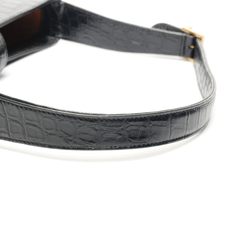 YVES SAINT LAURENT Embossed Leather LE 5 A 7 One Belt Hobo Le San Cassette Shoulder Bag black WS25372