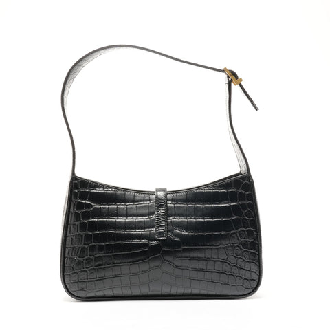 YVES SAINT LAURENT Embossed Leather LE 5 A 7 One Belt Hobo Le San Cassette Shoulder Bag black WS25372