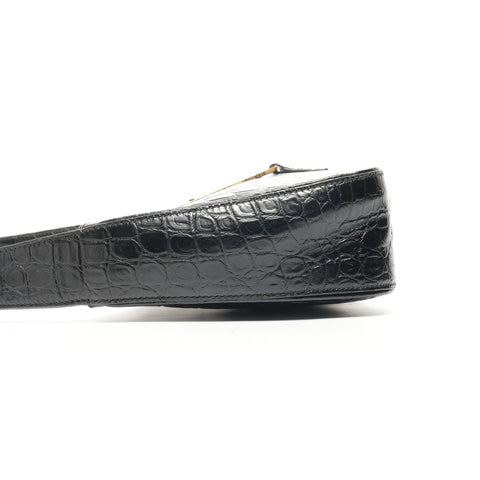 YVES SAINT LAURENT Embossed Leather LE 5 A 7 One Belt Hobo Le San Cassette Shoulder Bag black WS25372