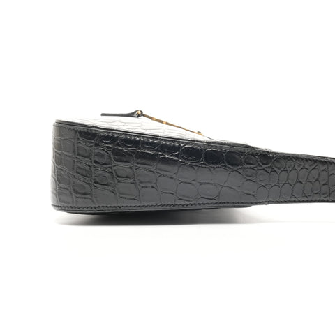 YVES SAINT LAURENT Embossed Leather LE 5 A 7 One Belt Hobo Le San Cassette Shoulder Bag black WS25372