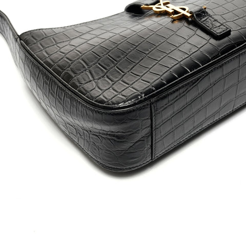 YVES SAINT LAURENT Embossed Leather LE 5 A 7 One Belt Hobo Le San Cassette Shoulder Bag black WS25372